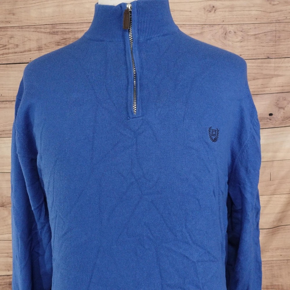 Chaps Sweater Mens 2XL Blue Mock Neck 1/4 Zip Pullover Cotton Cashmere Knit Logo
